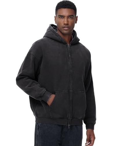 Mens Zip Up Hoodie Oversized Long Sleeve Sweatshirts Acid Wash Vintage Y2K Fall Hooded Fleece Jacket with Pockets2