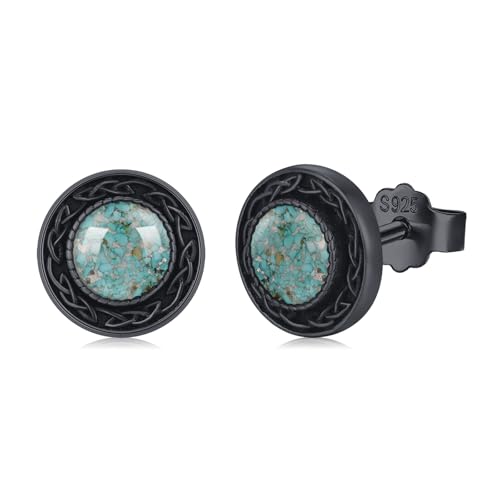 Twoowl Boucles d'oreilles à tige noires en argent sterling 925, boucles d'oreilles rondes noires, hypoallergéniques, bijoux punk, gothiques, cadeaux d'anniversaire, de Noël pour femmes et hommes, 9mm,