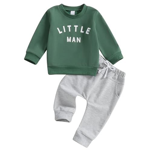 Image of Geagodelia Toddlers Baby Boy Letter Print Shirt Long Sleeve Outfit Clothes Pullover Top Jumper Sweatshirt Pocket Pants Set (Green, 6-12 Months)