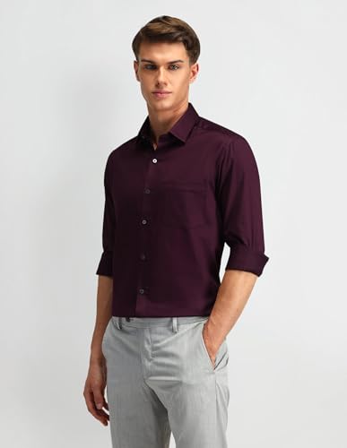 Image of Arrow Men's Solid Full Sleeve Slim Fit Cutaway Collar Cotton Formal Shirt (ARADOSH1383 Dark Green 46)