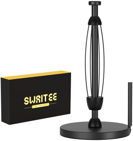 Swaitee Paper Towel Holder Countertop, Paper Towel Stand with Ratchet System for Kitchen Bathroom, One-Handed Tear Paper Stainless Steel Paper Towel Holder with Suction Cups(Black)