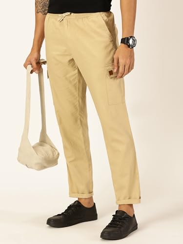 Image of Thomas Scott Men's | Solid | Light Weight | Breathable Fabric | 6 Pocket | Ankle Length | Mid Rise | Regular Fit | Linen | Elasticated with Drawstring | Chino Trouser | Pants