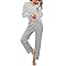 Terecey Pyjama Damen Lang V-Ausschnitt Schlafanzug Set Baumwolle Loungewear Zweiteiliger Soft Nachtwäsche Gestreift Sleepwear Langarm Hausanzug Frauen Winter Schlafanzüge, Grau M