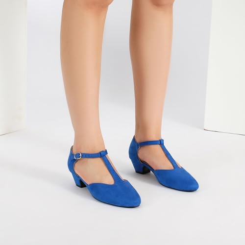 Image of MAIERNISI JESSI Women's T-Strap Mary Jane Pumps, Low Block Heel, Closed Toe, Buckle Ankle Strap