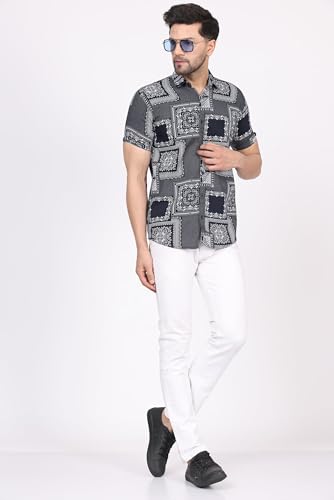 Image of CVC Fashion Men's Printed Button-Down Shirt - Aesthetic Regular Fit Half Sleeve Casual Shirt for Men, Ideal for Summer & Beach Wear
