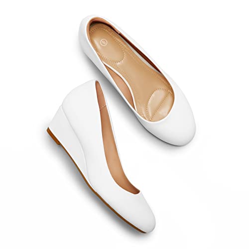 mysoft Women's Wedge Pumps Closed Toe Low Heel Dress Shoes White2