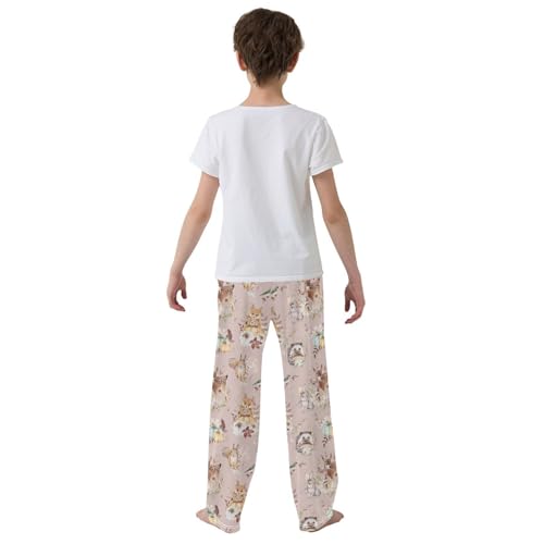 Squirrel Hedgehog Floral Boys Long Pants Soft Trousers Elastic Waist Kids Lounge Bottoms with Pockets S-XL3