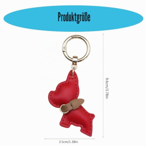 TIANQUXNGI Entzückender Miniatur-Schlüsselanhänger mit französischem Hund, PU-Leder, Schlüsselhalter, Taschenanhänger, Dekoration für Schüler, dunkelrosa, Gold-color
