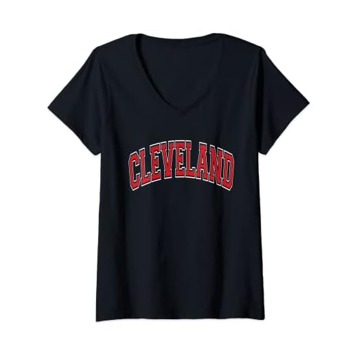 Womens Cleveland Ohio Varsity Style Red Text V-Neck T-Shirt