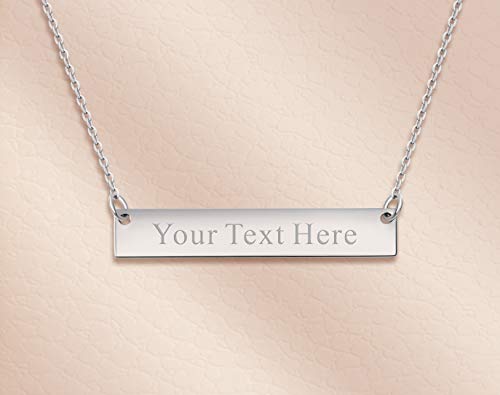 Personalized Engraved Bar Necklace Pendant Initial Text Custom Gift for Woman Kids Mom Sister Daughter Grandma Girlfriend Graduation Wedding Birthday Anniversary (BAR SMALL SILVER)2