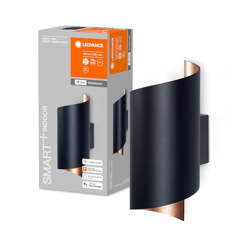 LEDVANCE ORBIS TWIST SMART+ Wi-Fi, lámpara LED de pared regulable, 12W, temperatura de color de 3000-6500K, 600 lúmenes, combinación de colores negro/cobre, forma cilíndrica invertida, 23x12cm
