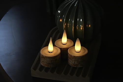 Image of Rechargeable Flameless Tealights Candle with Remote Timer, 3D Moving Flame Real Wax Led Tealight Candles (Rech-6Tealight-Palm Bark, 1.4in)