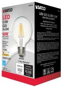 Miniatura 6 de SATCO S29878 - Bombilla LED G25 de 5.5 W y 120 voltios transparente base media E26 2700 K 500 lúmenes cumple con California que reemplaza a S9878 (6