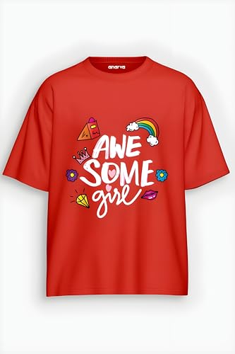 Image of Amazon Brand - Anarva Women Oversized Graphic Printed T Shirt 100% Cotton Drop Shoulder Loose Fit Baggy Casual Tshirt for Girls