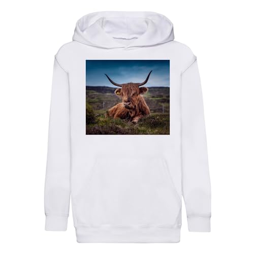 Sweat à capuche enfant taureau highland avec photo nature sauvage