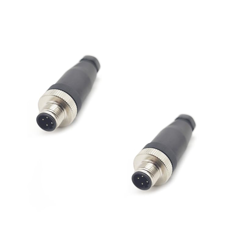 2Pcs M12 4 Pin Male Connector, Field Assembly Wireable Adapter 12mm IP67 Waterproof Straight Sensor D Code Unshiled Industrial Circular Connector for Electric Bicycles PG7 Cable 250V 4A(2PCS)