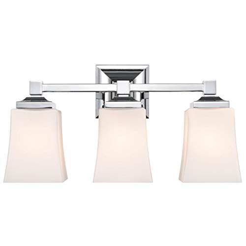 Image of Linea di Liara Brighton 3 Light Bathroom Vanity Light Polished Chrome Bathroom Light Fixtures Over Mirror Modern Vanity Lighting Fixture with Frosted Glass Shade, UL Listed