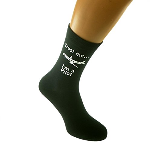 Trust me I'm a Pilot with Plane Image Mens Black Novelty Socks UK Mens Size 5-12 - X6N265