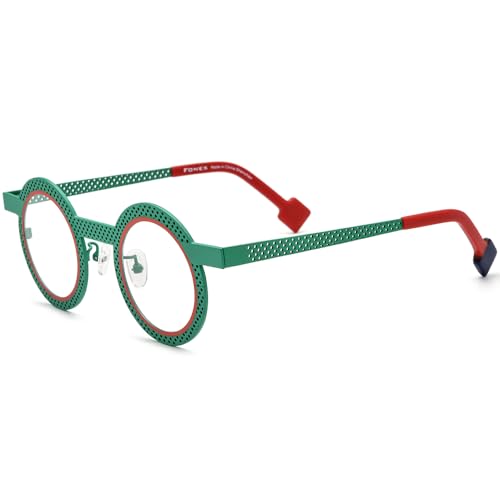 Image of FONEX Colorful Pure Titanium Glasses Frame Women Retro Round Eyeglasses