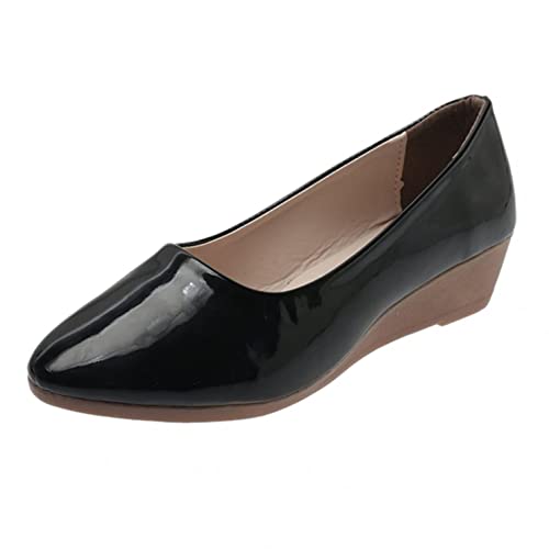 SHITOUJI Ballerines plates confortables et décontractées en cuir verni à bout rond pour femme - Pour femme - Taille UK, Noir , 37.5 EU Cover
