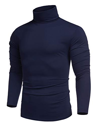 Pull à col roulé pour homme COOFANDY bleu marine XXL en coton ajusté