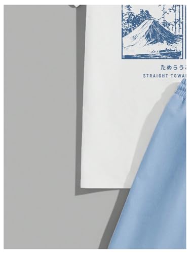 GORGLITTER Men's 2 Piece Outfits Graphic Short Sleeve T Shirt and Shorts Set4