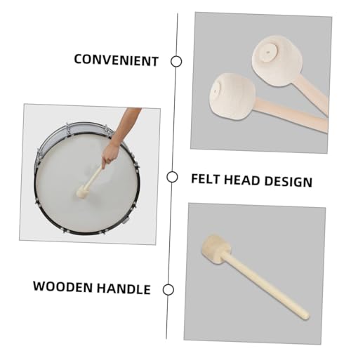 Kisangel 2 piezas Baquetas de Madera con Punta de Fieltro para Práctica de Percusión, sin Grip para Bateristas y Bandas de Marcha, mazas para Bombo y Caja miniatura 3
