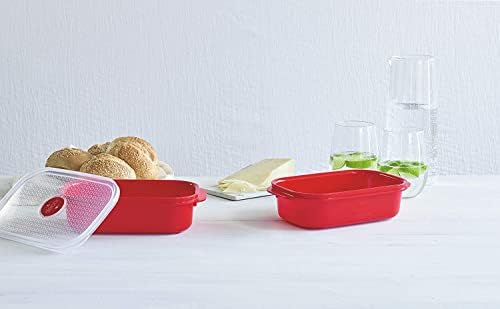 Décor Microsafe Oblong | BPA Free | microwave container | steam release vent | dishwasher safe, Red, 900ml