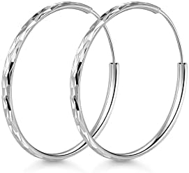 PAPAGENA 925 Sterling Silver Hoop Earrings Silver Hoops Earrings for Women Girls Large Hoop Earrings Starburst-cut Hoop Earrings Hypoallergenic Earrings 20 30 40 50 60 mm