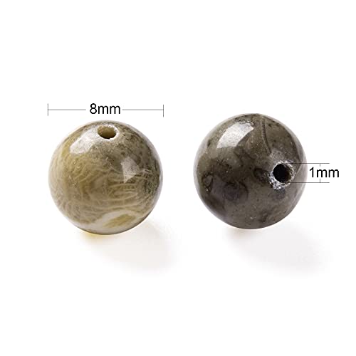 BEEFLYING 100 Pcs 8mm Fossil Coral Round Beads Natural Chrysanthemum Stone Beads Loose Gemstone Beads for Jewelry Bracelet Making - Image 2