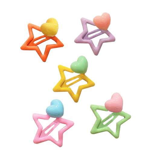 5xcolorful Snap Clip Girls Kid Hairpins Ladys Headies Hairpin Metal Hair Clips Star Snap Star Hair Clips Silver
