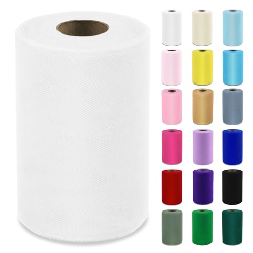 white tulle fabric roll 6 inch x 100 yards 300ft mesh tulle ribbon for gift wrapping tutus wedding party decorations diy crafts