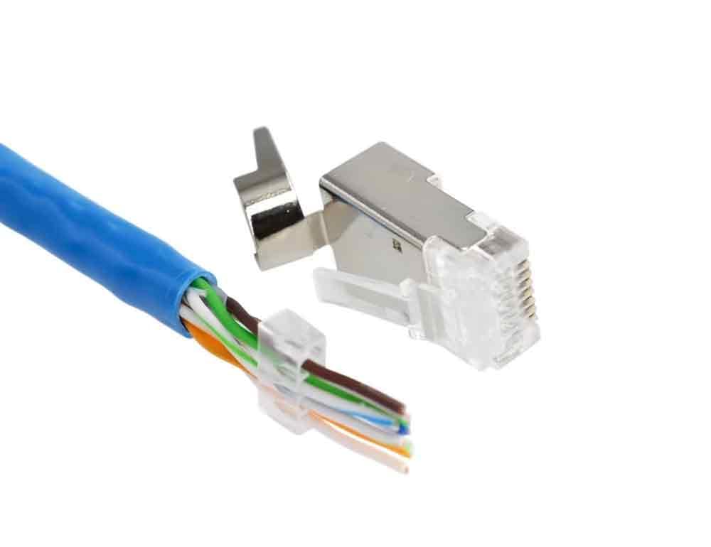 BOXNUBE RJ45 Cat7 Cat6A Crimping Connectors 8P8C Modular Plug 3 Prong Shielded FTP/STP Metal Connector | Dovetail Clip Design | 25 Pack 1