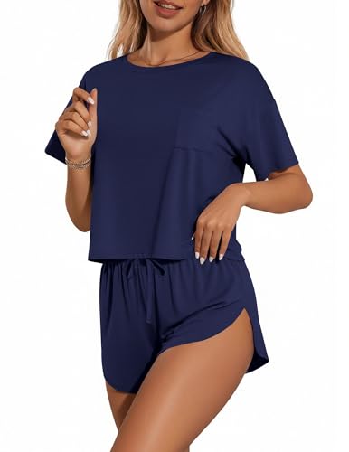 Image of Ekouaer Womens Pajama Sets Sexy Lounge Sets Side Split Short Pj Sets Cute Pjs 2 Piece Comfy Sleepwear Loungewear