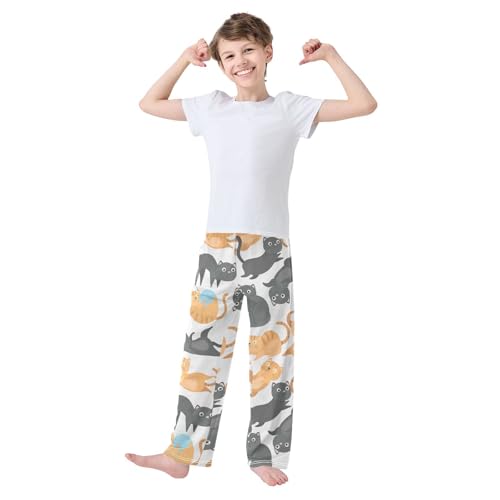 Boys' Pants Cute Cats Black Brown Long Bottoms Jogger Pants Elastic Waist Trousers with Pockets S-XL2