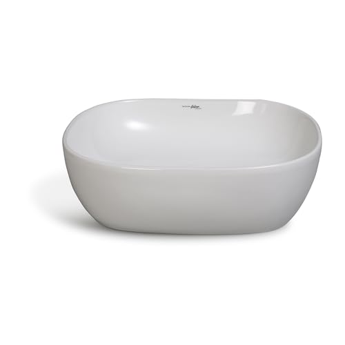Image of Hindware Italian Collection Amazon Mini Table Top Wash Basin for Bathroom | Made of Ceramic | Star White | Square Shape | Over the Counter Basin