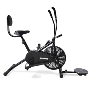Sparnod Fitness SAB-05_T Upright Air Bike Exercise Cycle for Home Gym Dual Action, Full Body Workout, Adjustable Resistance, Height-Adjustable Seat with Backrest, Ab Twister, 1yr Warranty