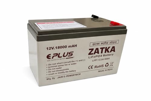 Image of EPLUS Zatka 12V 18Ah Lithium LiFePO4 Battery with BMS | 5X Life vs Lead Acid | Fast Charging | for Solar, 45+ Double Motor Spray Pump, Toy car, Fence Pulse Machine
