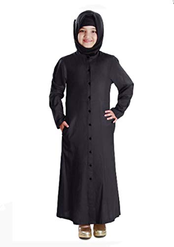 RADANYA Muslim Kids Girls Abaya Dress Islamic Kaftan Jilbab Robe Clothes Eid Dress for 3-12Yrs Black