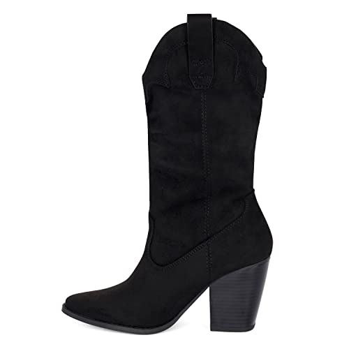 Chariot & Co Cowboy Boots for Women - Western Style Mid-Calf Stacked Heel Boot - Polly3