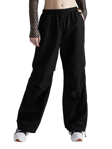 Image of The Souled Store Ink Black Women and Girls Elasticated Toggled Cotton Parachute Pants