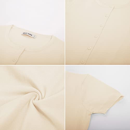 Women's Solid Button Down Short Sleeve Classic Sweater(Xl,Apricot #TOP18