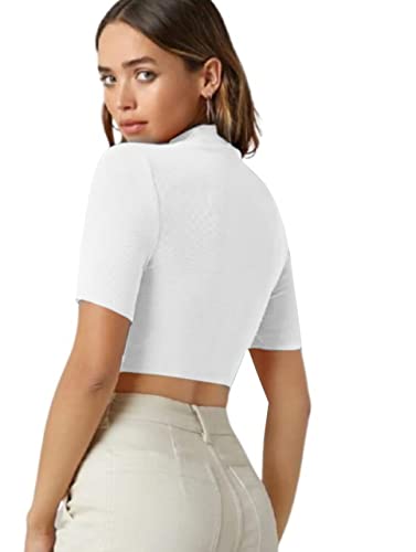 Image of Dream Beauty Fashion Women's Combo Casual High Neck Short Sleeves Stylish Crop Top - Pack of 2-17 inch inches