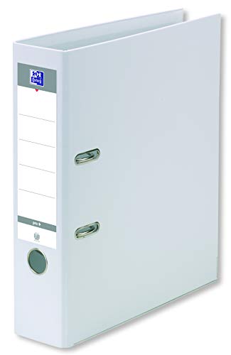 OXFORD Classeur à Levier Smart Pro+ A4XL Dos 80mm 2 Anneaux Couverture Polypro Rembordée Blanc