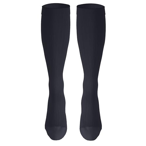 Image of NuVein Men's Compression Socks, 30-40 mmHg Support, Dress Trouser Style, Over Calf Knee High, Navy, Large