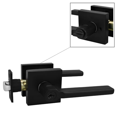 Image of Nuk3y Hulk Series Lever Door Handle Slim Square Modern Contemporary Lever Set (Entry, Matte Black)