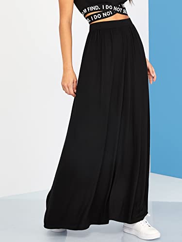 Verdusa Women's Casual Solid High Waist A Line Flowy Flare Long Maxi Skirt3