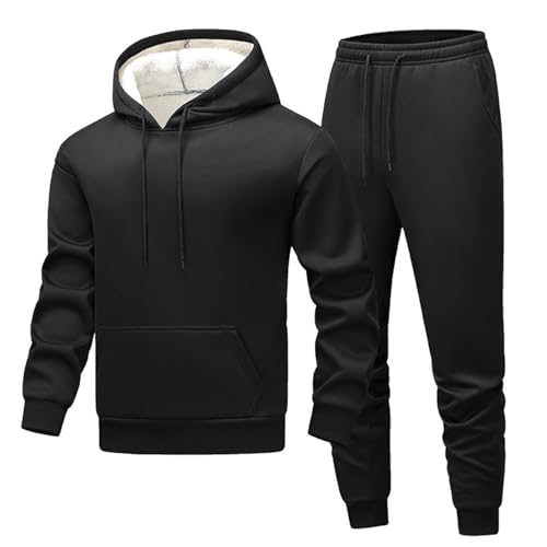 Mens Track Suits 2 Piece Set Fleece Lined Hoodie Sweatshirt Tracksuit & Joggers Sweatpants Sweatsuit Sets with Pockets Gym Outfits Activewear Workout Thermal Clothes 01Black Medium