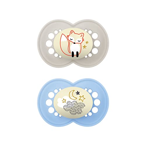 MAM Original Nuit Sucette 6+ mois - Silicone ultra-doux - Lot de 2 sucettes avec boîte de stérilisation - Brille dans la nuit Cover