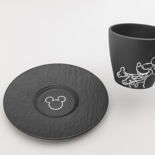 Villeroy & Boch Manufacture Rock – Mickey Mouse – spodek do filiżanki do kawy, czarny, można myć w zmywarce i używać w mikrofalówce, efekt łupku z kredowym wzorem Disney Myszki Miki
